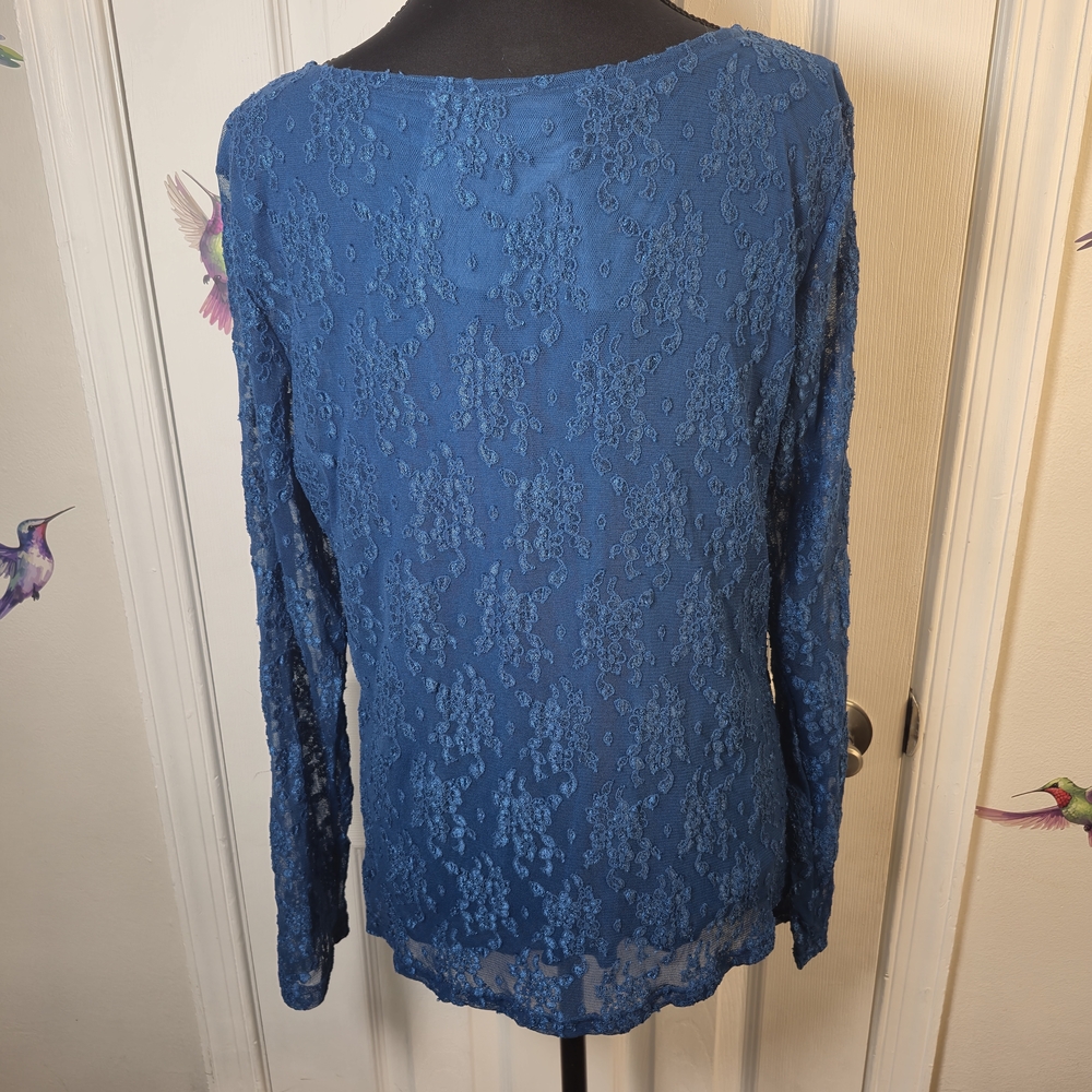NWT Dialogue Royal Blue Teal Floral Lace Overlay Top Size M – Feminine - Picture 6 of 9